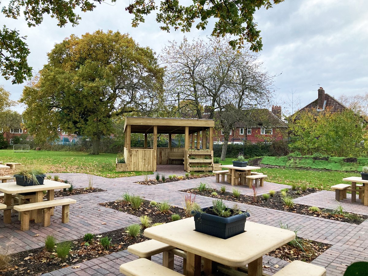 Completed outdoor classroom and sensory garden, autumn